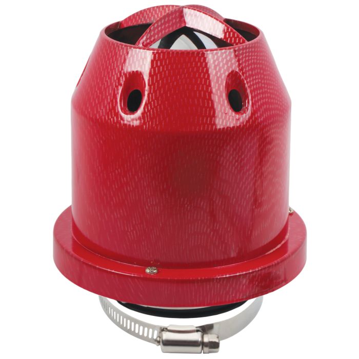 Chrome and Red 76 millimetre Inlet Air Filter with Plastic Cover