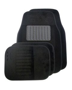 Four Piece Car Mat Set with Heel Pad - Black