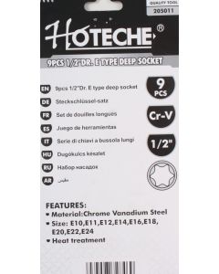 Hoteche 9 Piece 1/2 Inch Drive E Type Deep Socket Set