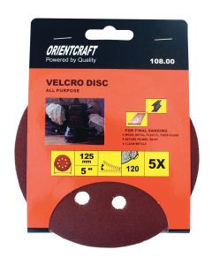 125 millimetre 120 Grit Pack of 5 Hook and Loop Sanding Discs with Holes
