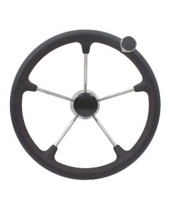 Black 330 millimetre Diameter Marine Steering Wheel with Knob