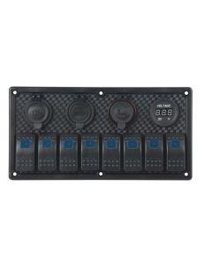 8 Gang Switch Panel with Cigarette Lighter Socket, USB, and Volt Meter