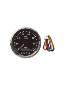 KUS Marine Grade Tachometer with Hour Meter and LED Warning Lights - Black