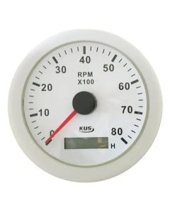 KUS 85mm Marine Grade Tachometer - up to 8000 RPM (White)
