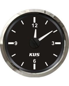 KUS Marine Grade Clock (52mm Diameter) - Black with Stainless Steel Bezel