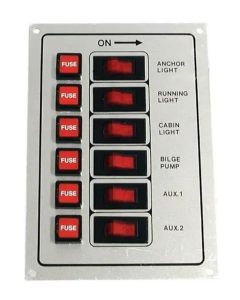 6 Gang Marine Switch Panel with Fuse - Silver
