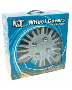 KT 15 Inch ABS Plastic Wheel Cover Set - Silver and Charcoal
