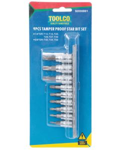 Toolco 9-Piece Tamper Proof Star Bit Socket Set - 1/4" and 3/8" Drive